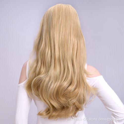 Manufacturer Wholesale  Body Weave Wavy Ombre Blonde  Color 24 Inch  3/4 Half Wigs  Synthetic Hair Extensions For White Women